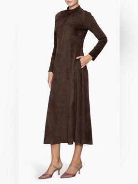 Long Sleeve Faux Suede A-Line Dress